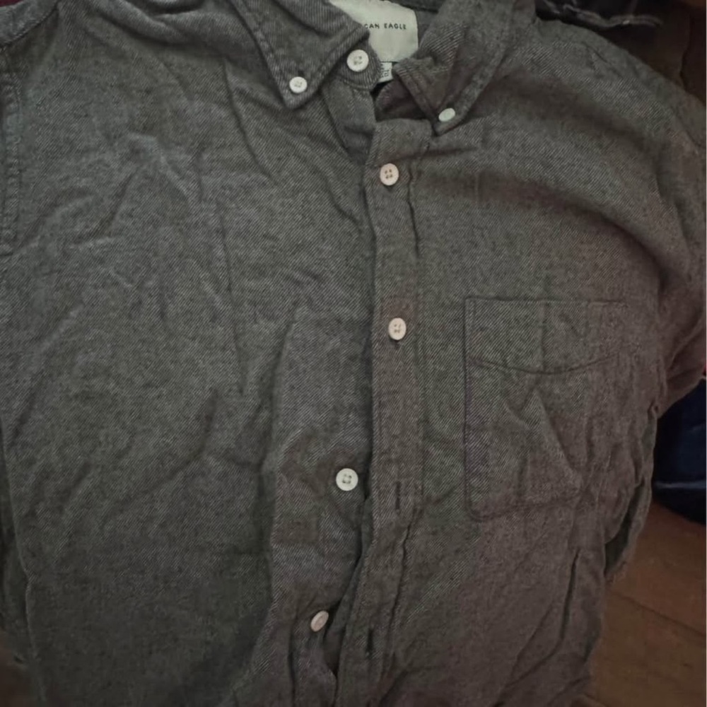 American Eagle Outfitters Men's Charcoal Button Down Shirt